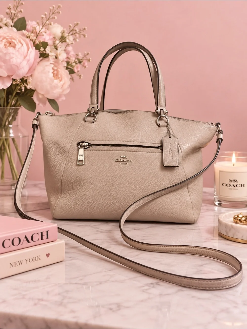 Coach Pebble Leather Satchel in Taupe